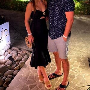 Elegant Black Strapless Dress with cut out